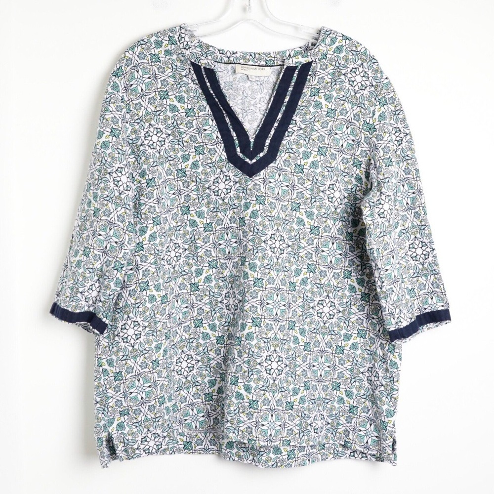 100% linen blouse Jones New York breezy v-neck XL loose fit top tunic popover